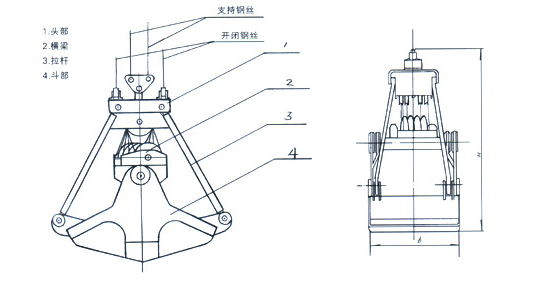 1立方行吊四绳抓斗设计图纸